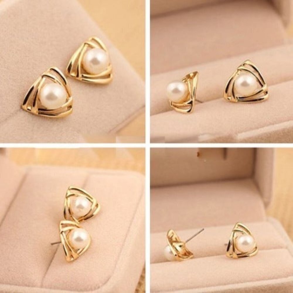 NWOT Triangle Faux Pearl Stud Earrings